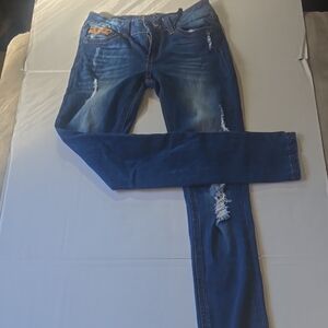 Soundgirl Distressed Skinny Blue Jeans